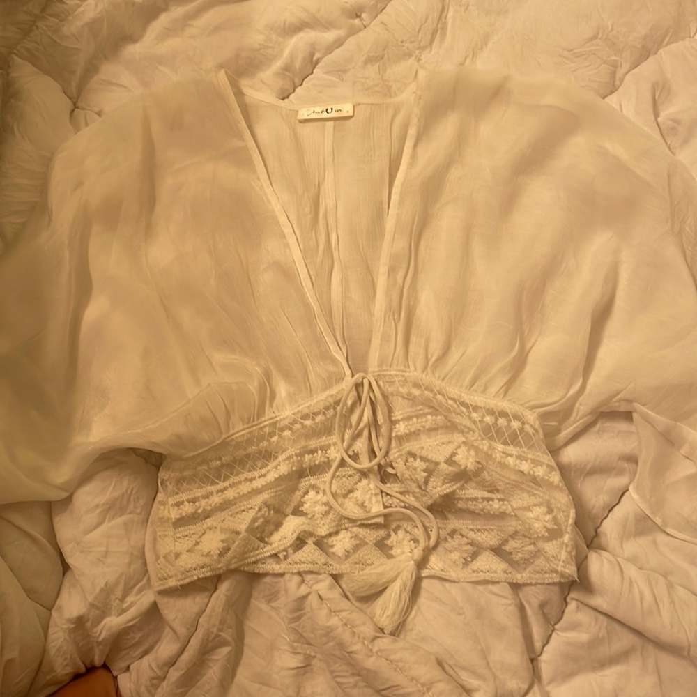 Lace tie front top
